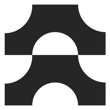Minimalist black and white abstract geometric pattern, expertly combining rotated arch shapes to create a dynamic modern visual, perfect for adobe stock design projects