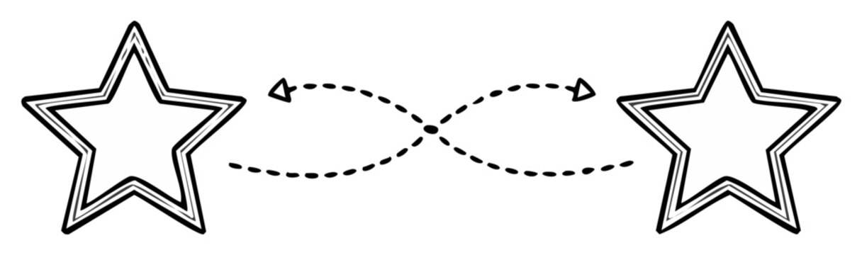 Two outline stars connected by a dashed crossover path and directional arrows