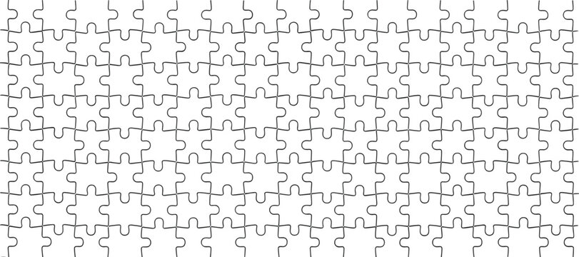 Blank jigsaw puzzle template layout, seamless background logic game details, abstract grid outline connection concept on isolated white background,