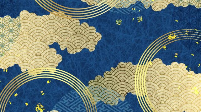 Elegant Blue and Gold Traditional Japanese Pattern Background Video