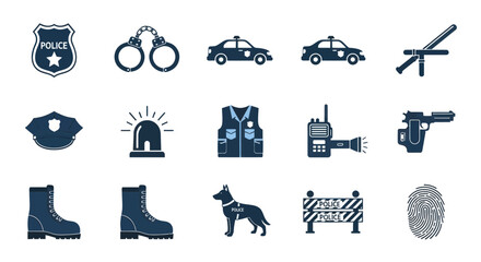 Police Icons Set: Law Enforcement Symbols for Security and Justice © Hilda