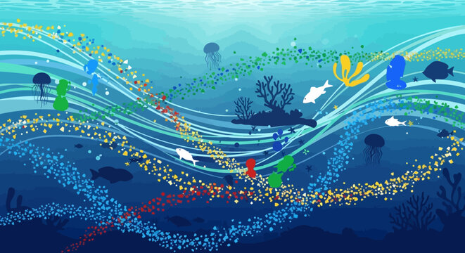 Ocean Pollution Sea Creatures Plastic Waste Illustration