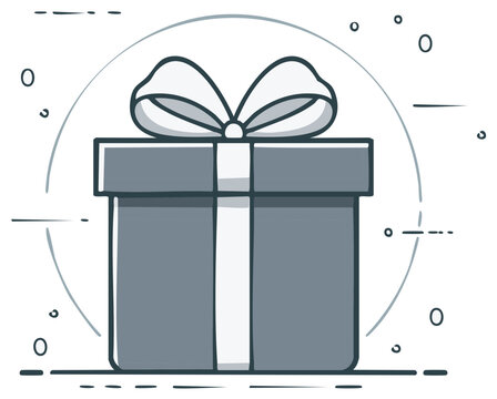 Gift Box with Bow and Festive Decorative Elements in Simple Graphic Style