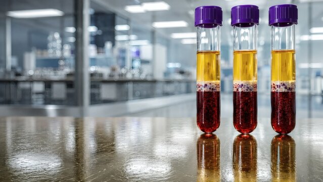 Macro Centrifuged Blood Tubes With Glowing Plasma Buffy Coat And Red Cell Layers For Longevity Diagnostic Concept