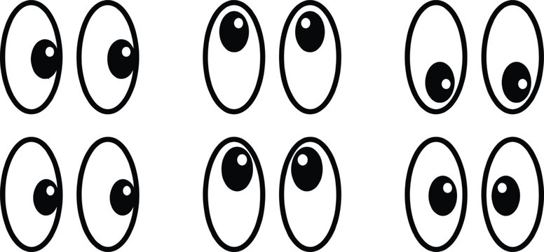 Vector eyes, eye icons, cartoon eyes, black and white, illustration, emotive eyes, facial expressions