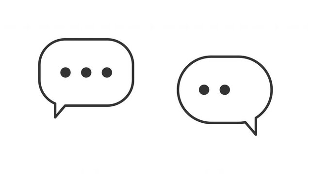 Animated Black Outlined Chat Bubbles Appearing One by One Side by Side with Typing Dots, White to Transparent Background