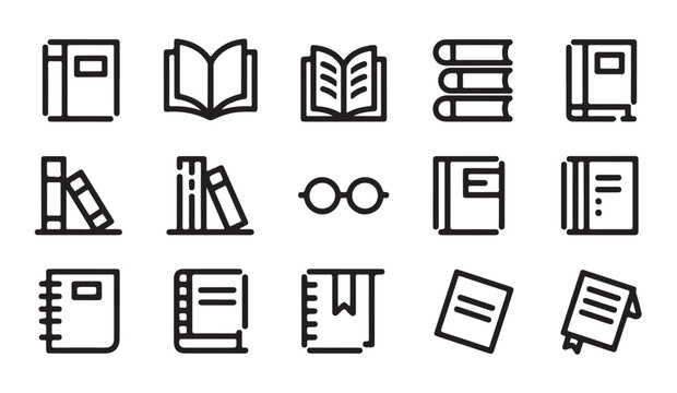 Set of education and study icons. books icon, open book, stack of books, notebook icons.