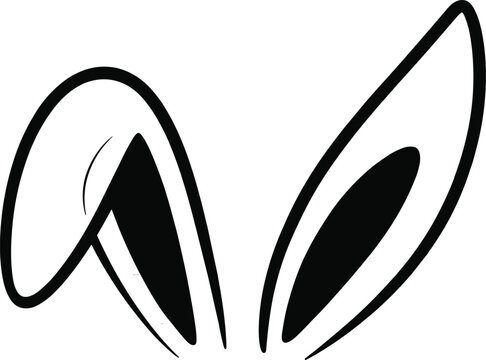 Cute easter bunny ears icon, line art rabbit head element with one folded ear, black stencil illustration for card, logo