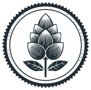 Vintage hop plant emblem for beer brewing and craft beverage design.