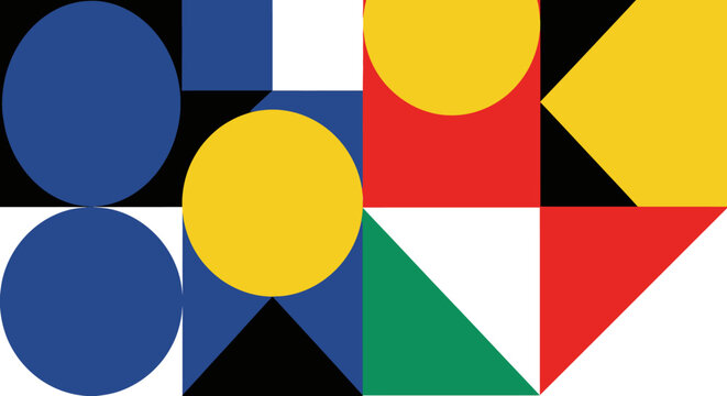 Dynamic interplay of bold primary color geometric shapes creating a captivating and modern abstract graphic design background or decorative pattern