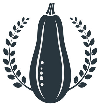 Butternut squash crest with laurel branches in dark monotone shades, a fresh and organic produce logo design