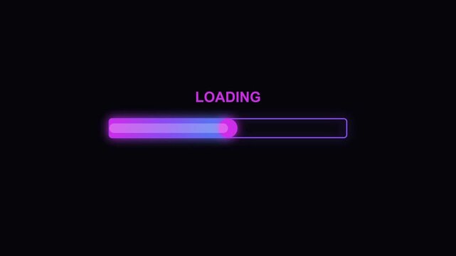 Loading animation, progress bar, neon purple pink, digital loading screen, buffering icon.