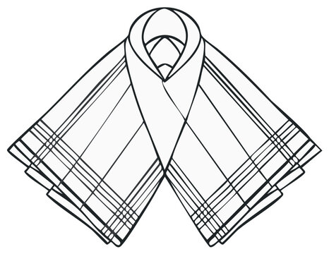 Folded handkerchief with a plaid pattern outline drawing illustration