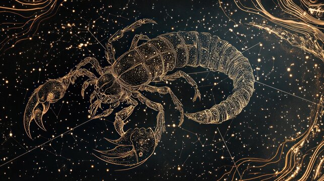 Zodiac Scorpion Constellation, Starry Night Sky, Abstract Design