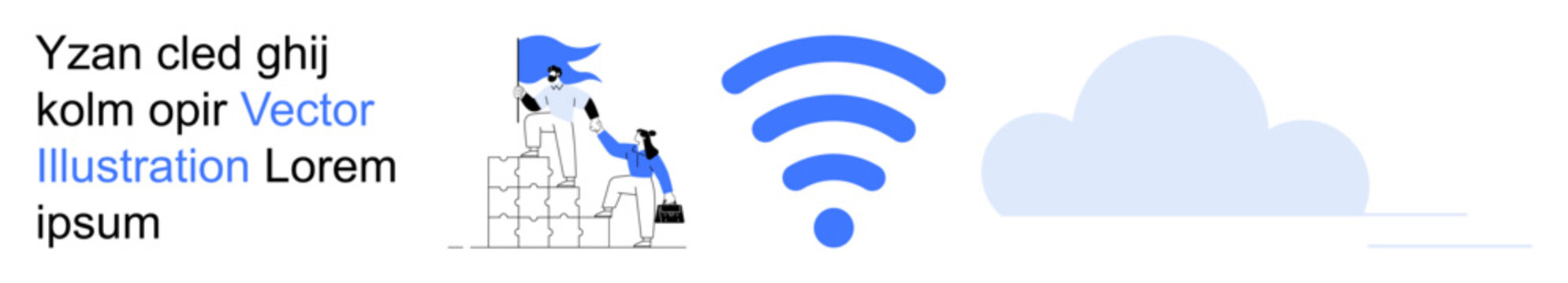 Cloud storage, wireless connectivity, teamwork, digital transformation, internet access, productivity tools. Business team stacking blocks, wireless icon cloud graphic. Cloud storage and wireless