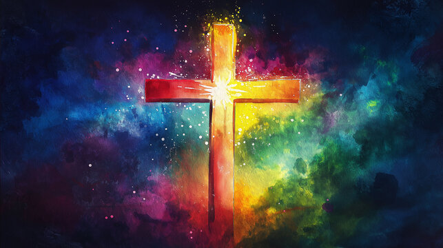 a rainbow cross illustration for christianity 