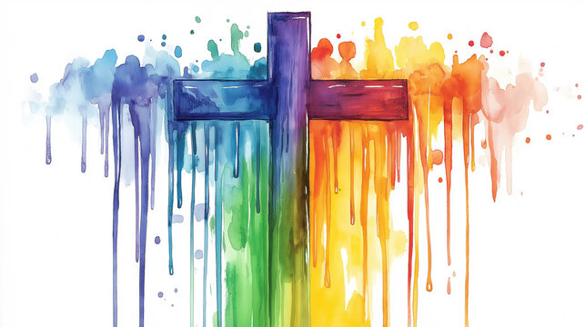a rainbow cross illustration for christianity 