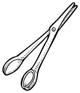 Illustration of Vintage Sugar Tongs in Engraved Style