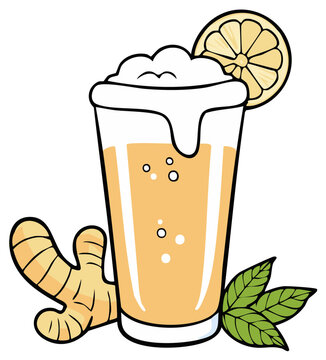 Refreshing Ginger Beer Drink with Lemon Slice and Fresh Mint Leaves