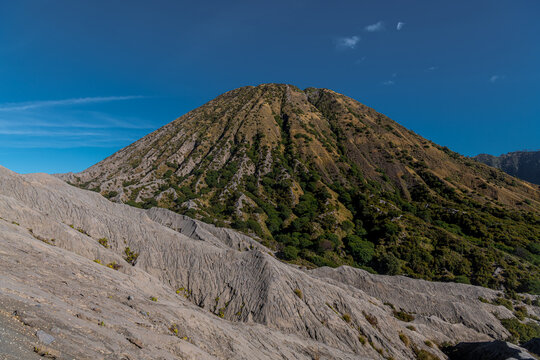 Nature landscape of surface wave of volcanic soil texture background at slope of Bromo mountain at Bromo Tengger Semeru National Park, East Java, Indonesia
