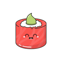 Kawaii Tuna Maki Sushi Character with Happy Laughing Face Expression Vector Illustration © Tweenytree23