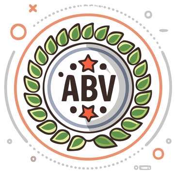 ABV badge with star and laurel wreath, vector illustration, flat design