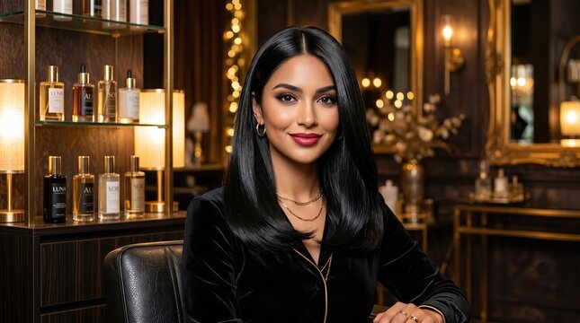 Elegant Woman Portrait in Luxury Restaurant Bar with Warm Lights