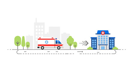 Obraz premium Ambulance Arriving at Modern Hospital Building in City