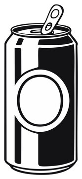 Soda can illustration in black and white, with an open pull-tab design, perfect for beverage branding.