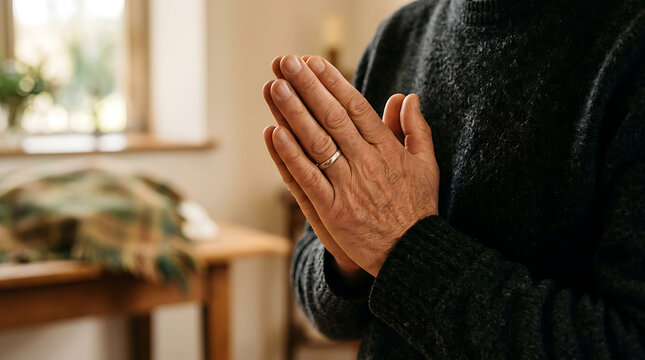 Praying hands in a devotional gesture close up on transparent background
