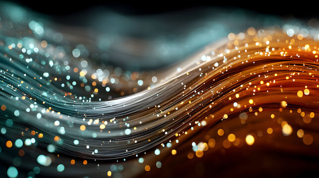 Abstract Golden Data Waves with Glowing Particles