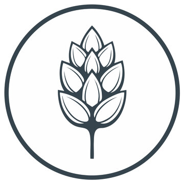 Illustration of a stylized hop cone inside a circular frame