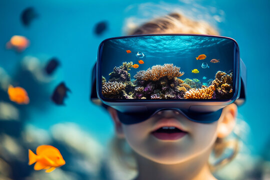 selective focus seamless blend of real and animated sea creatures
