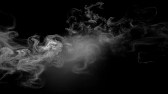White smoke swirling in black background with soft curls and misty vapor effect