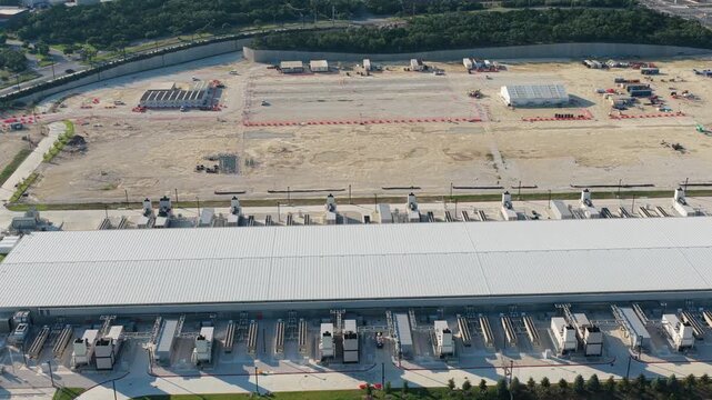 High Angle View of Data Center Expansion Construction Site Beside Existing Cloud Facility. San Antonio Texas.