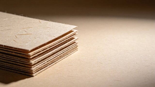 Recycled paper sheets with visible fiber texture stacked nea
