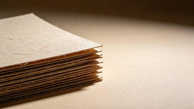 Recycled paper sheets with visible fiber texture stacked nea