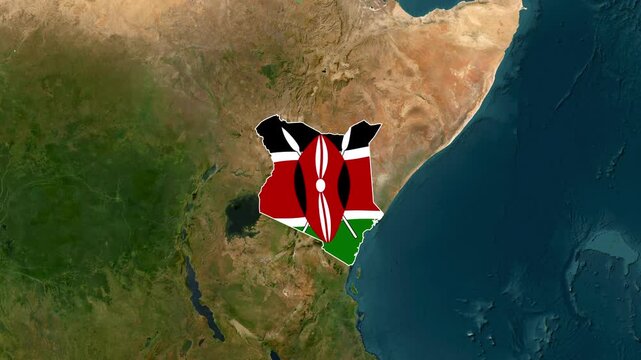 kenya map animated overlay with flag motion over satellite earth footage video clip