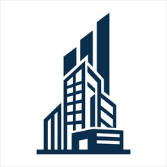 Fototapeta premium Modern minimalist skyscraper building icon isolated on white background with geometric design