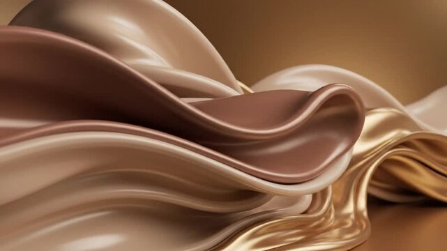 Luxurious flowing waves of rich chocolate and creamy caramel creating an elegant abstract background texture