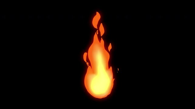 Animated 2d fire with cartoon  stylized flames and glowing effect, suitable fire element 2d, vfx animation , and fire animation ,alpha channel only 4k. 