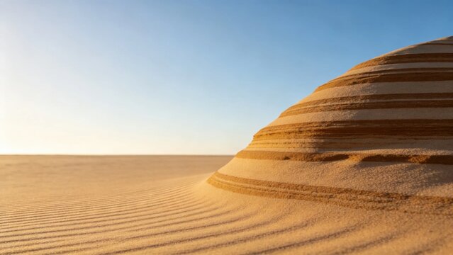 Abstract landscape of striped sand dunes in warm earth tones