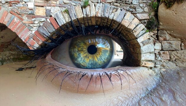 Close-up of a human eye with colorful iris.