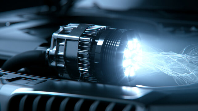 Close up view of car air conditioning compressor inside vehicle engine bay
