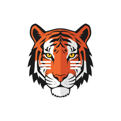 Obraz premium Fierce tiger head mascot icon with orange stripes and yellow eyes