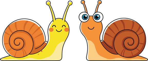 Cute Cartoon Snail Illustration Set with Smiling Spiral Shell Characters for Kids Education, Nature, and Animal Design Projects © MdJalal