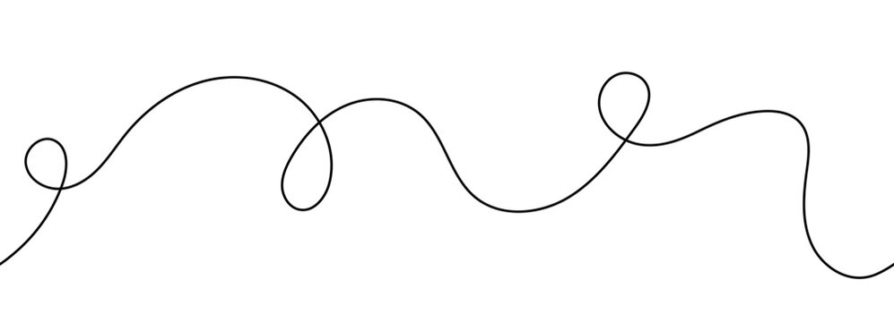 Horizontal continuous loop line on white background. Minimal black squiggle with curls and waves.