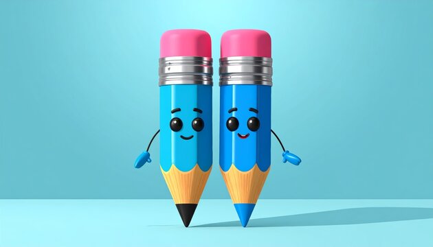 Two cartoon pencils with smiling faces.