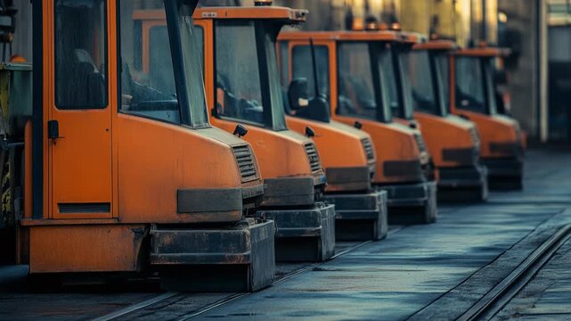selective focus street cleaning machines removing dust debris and waste from urban roads and sidewalks
