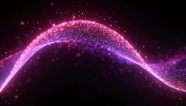 Neon technology wave abstract glow particle digital light background pink purple energy futuristic data flow smooth curve line dynamic motion design vibrant bokeh dot flowing graceful rhythm over